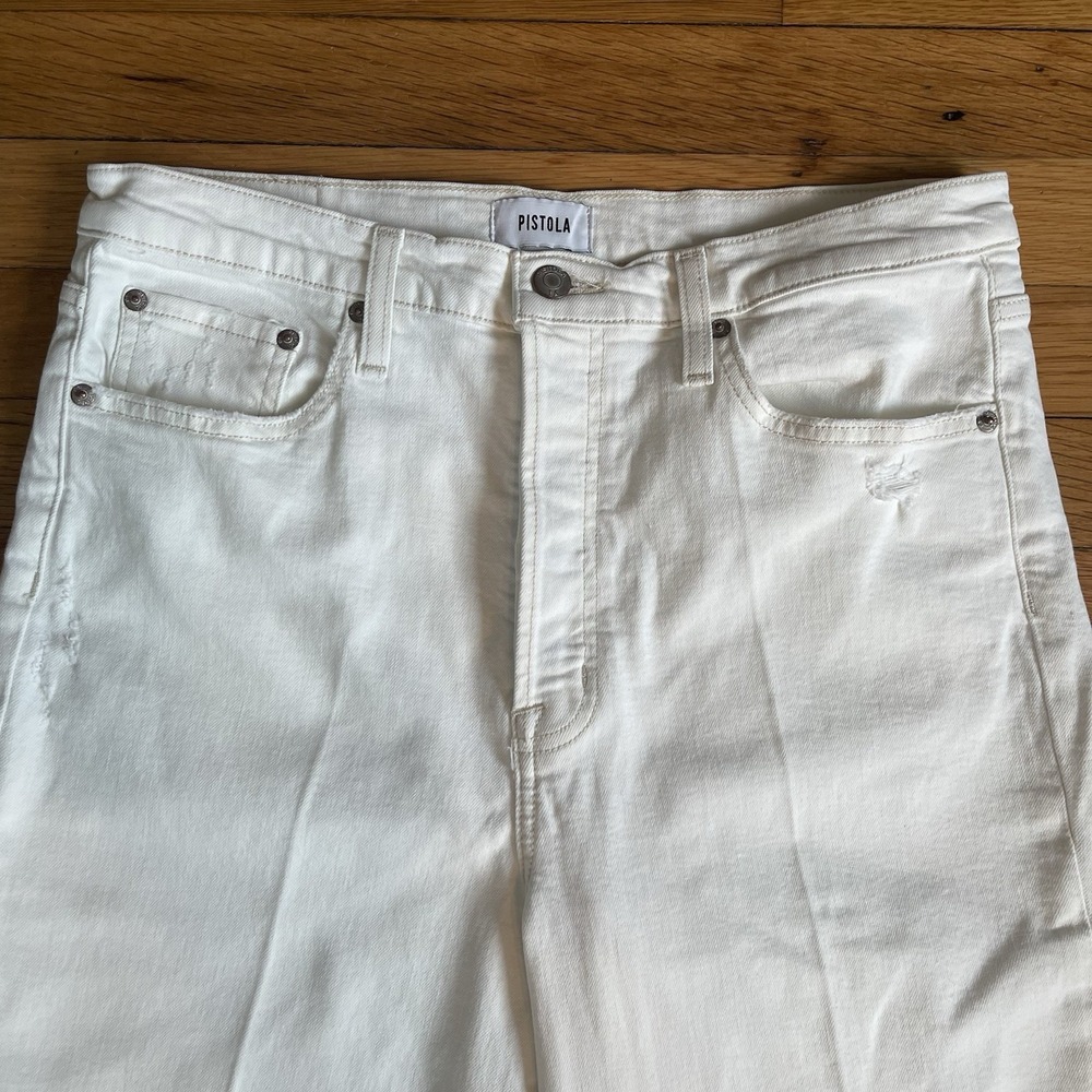 Pistola High Rise Straight Leg Cropped Jeans White Denim 31x24" Button Fly EUC - Picture 2 of 11